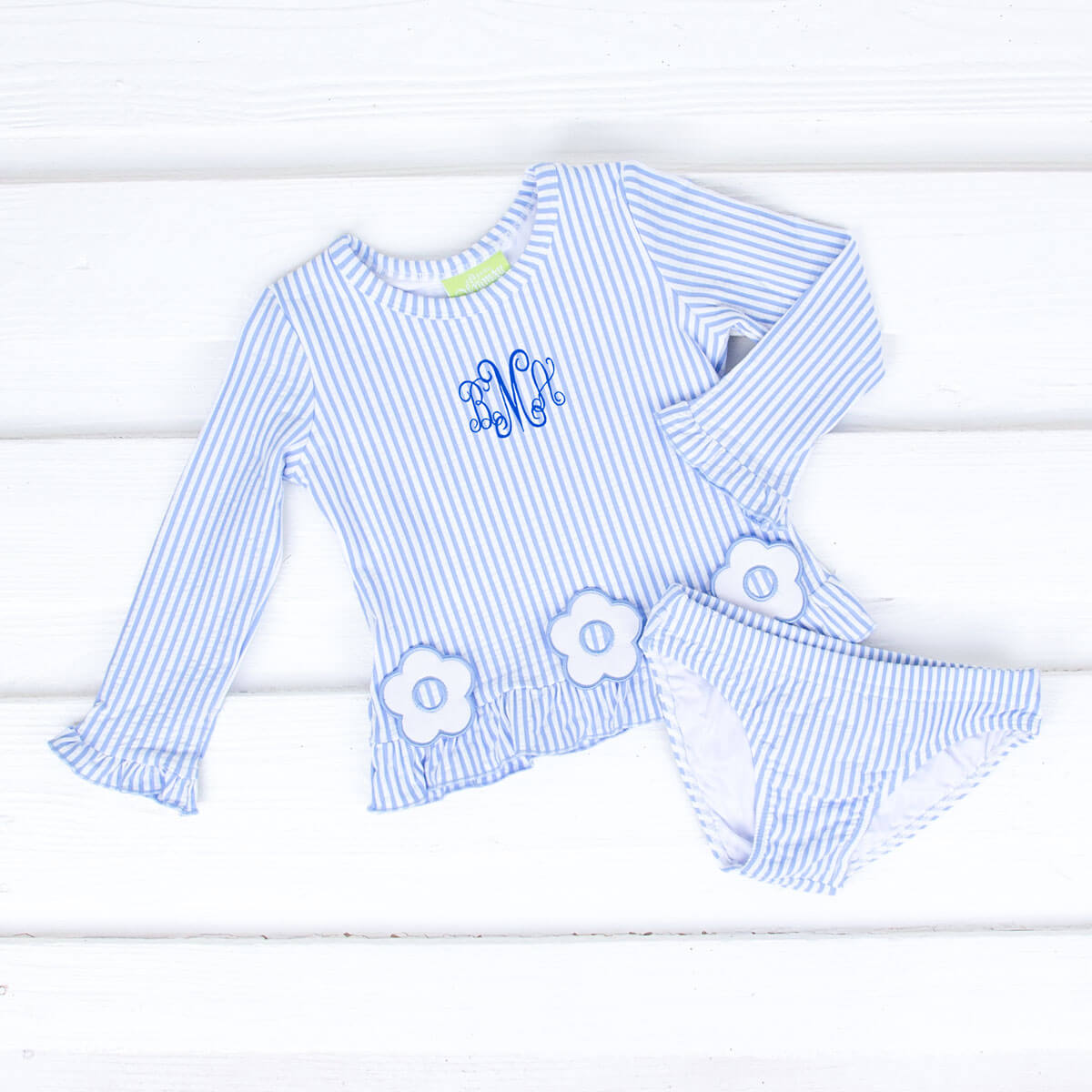Daisy Blue Stripe Seersucker Rash Guard Set