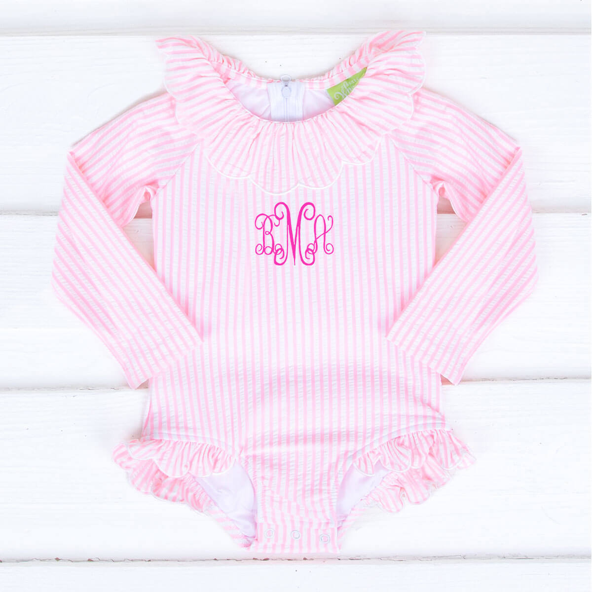 Pink Stripe Long Sleeve Swimsuit