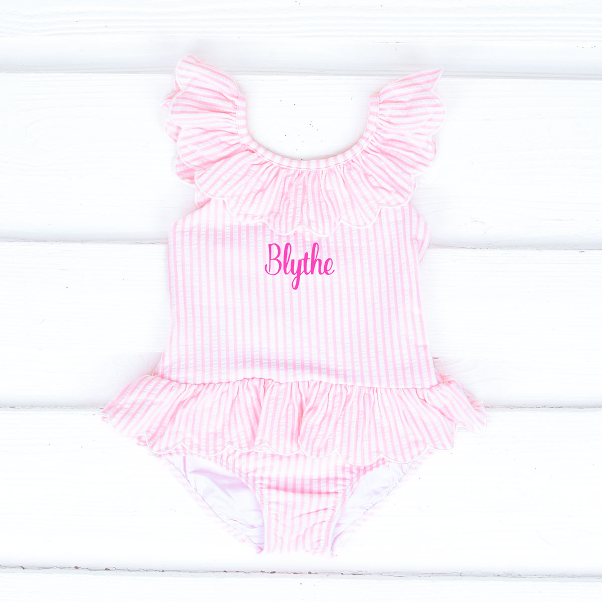 Pink Stripe Seersucker Swimsuit