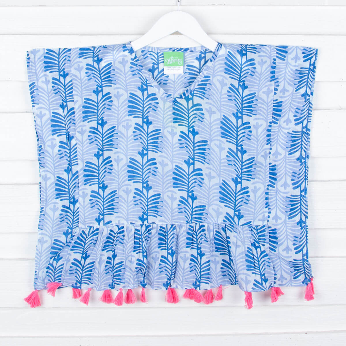 Blue Leaf Print Swim Cover Up