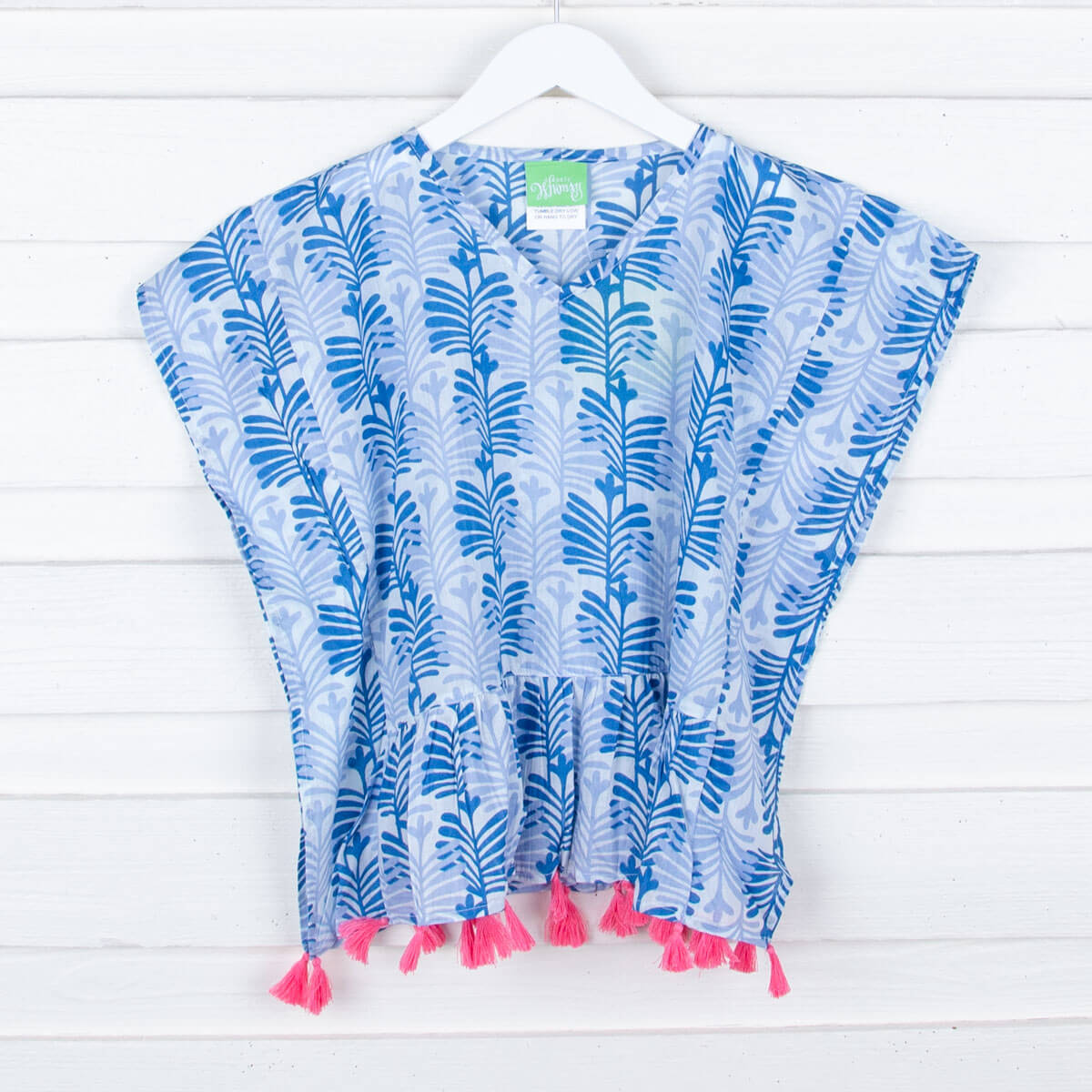 Blue Leaf Print Swim Cover Up