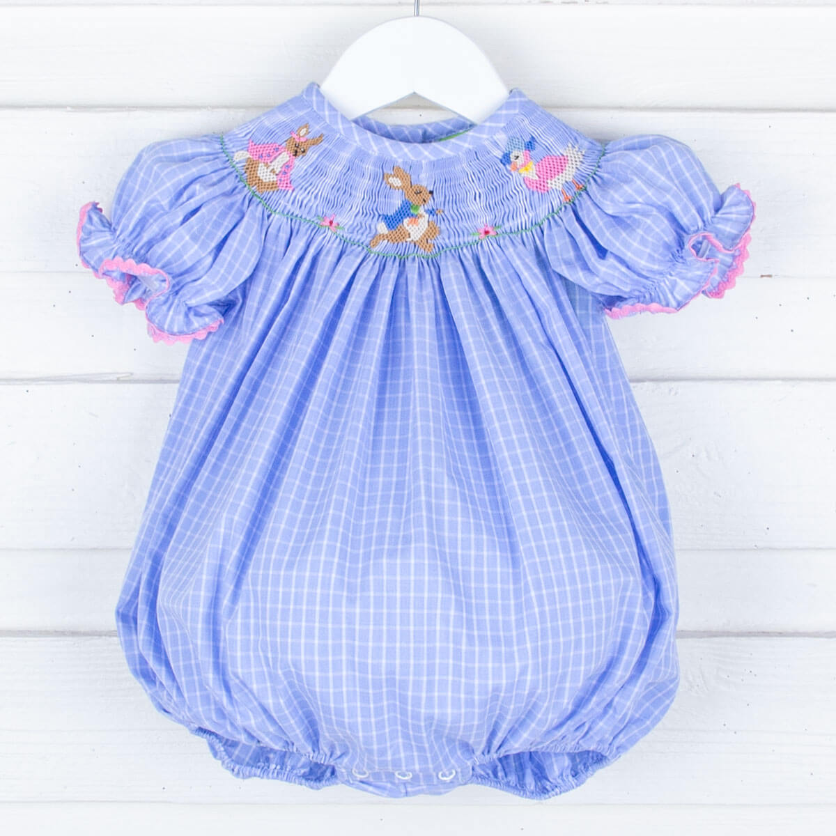 Storybook Smocked Blue Windowpane Bubble