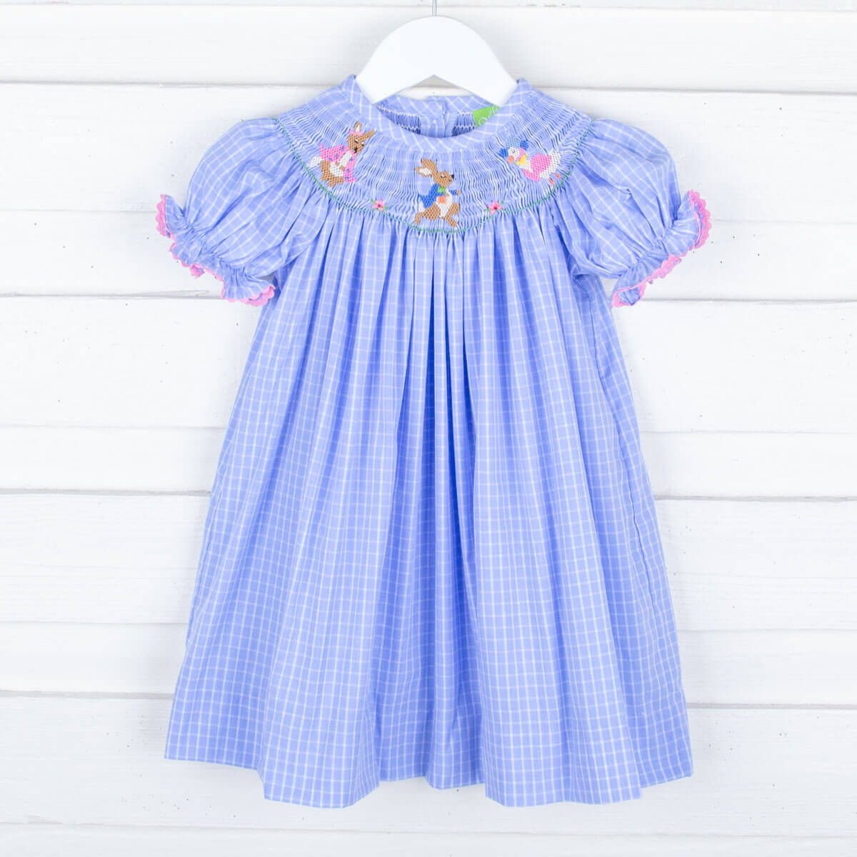Storybook Smocked Blue Windowpane Dress