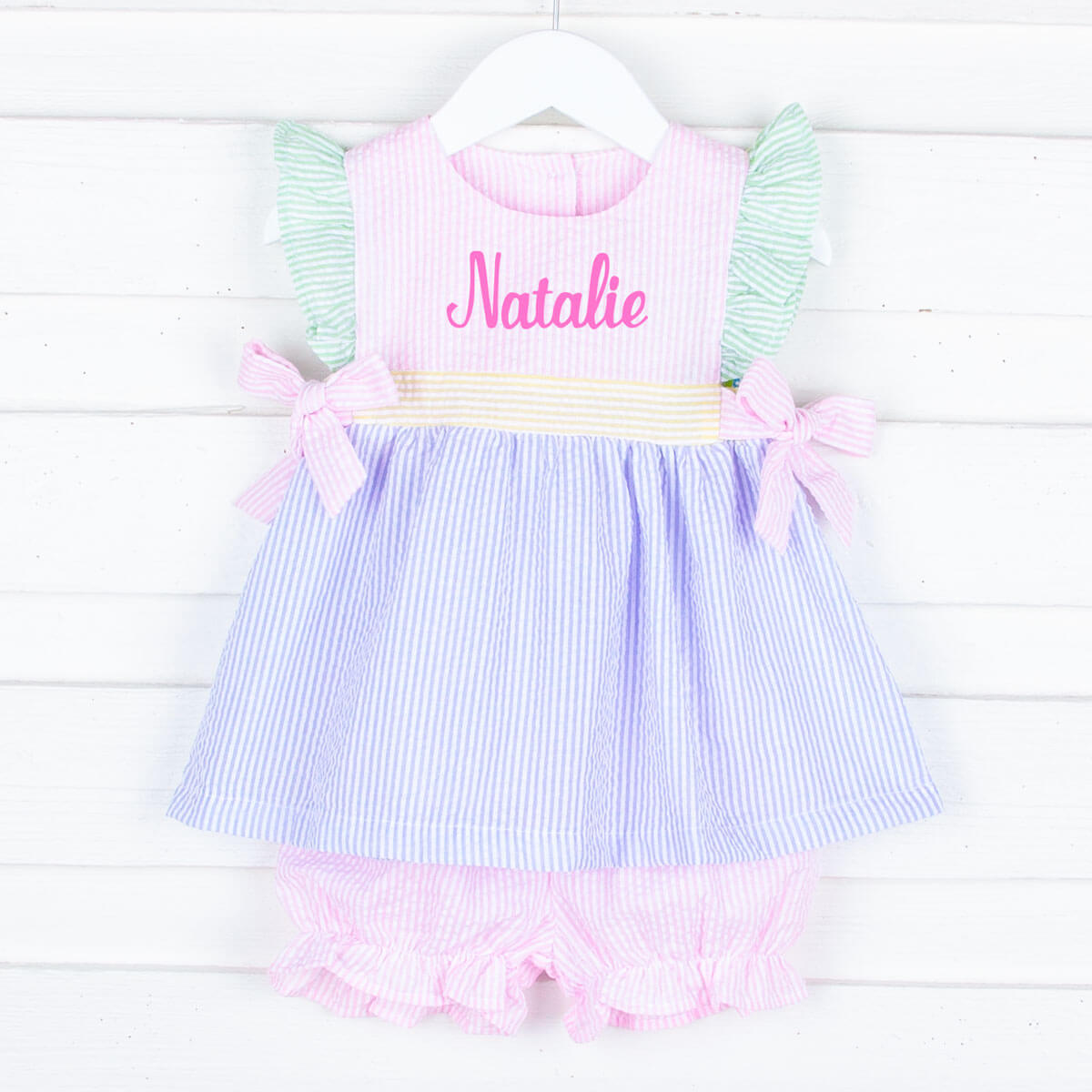 Multi Stripe Seersucker Avery Bloomer Set