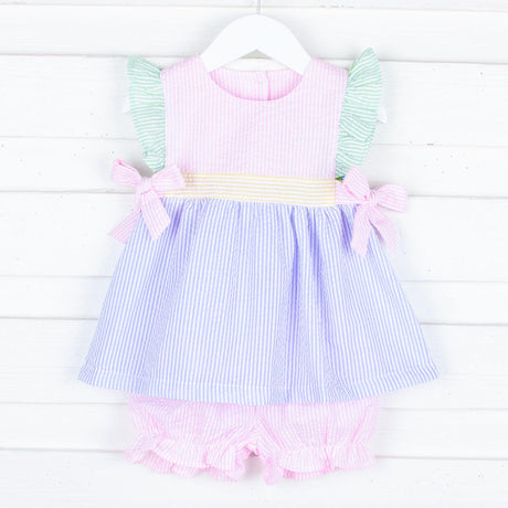 Multi Stripe Seersucker Avery Bloomer Set