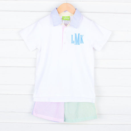 Multi Stripe Seersucker Polo Short Set