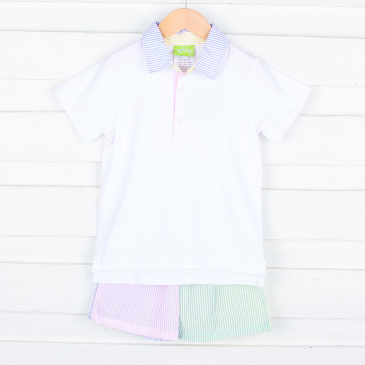 Multi Stripe Seersucker Polo Short Set