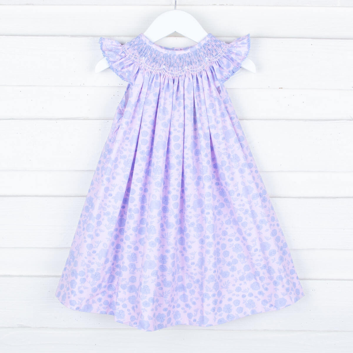 Geometric Smocked Blue Floral Dress