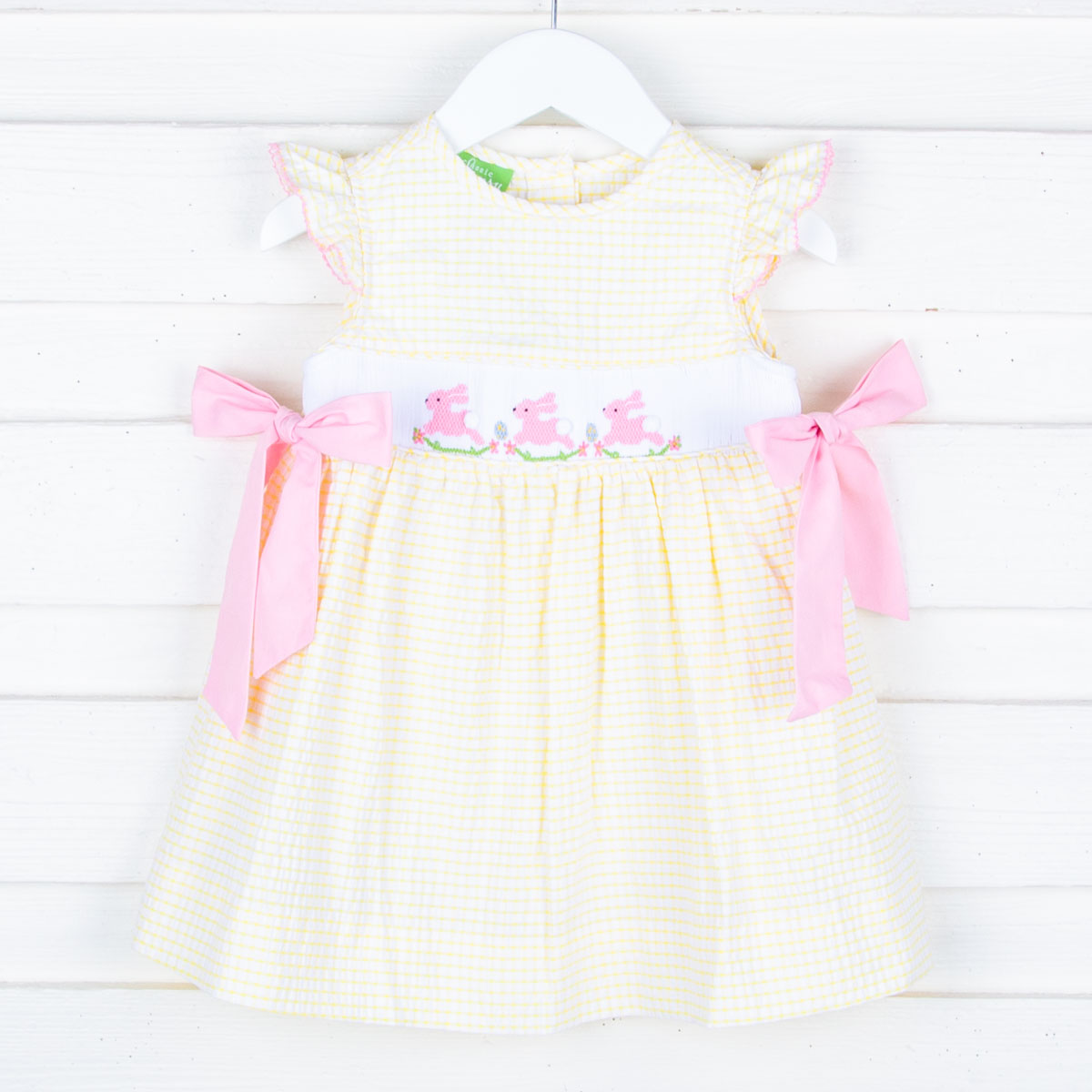 Hoppy Bunnies Yellow Smocked Beverly Dress