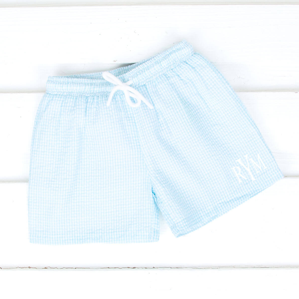 Sea Island Turquoise Gingham Swim Trunks