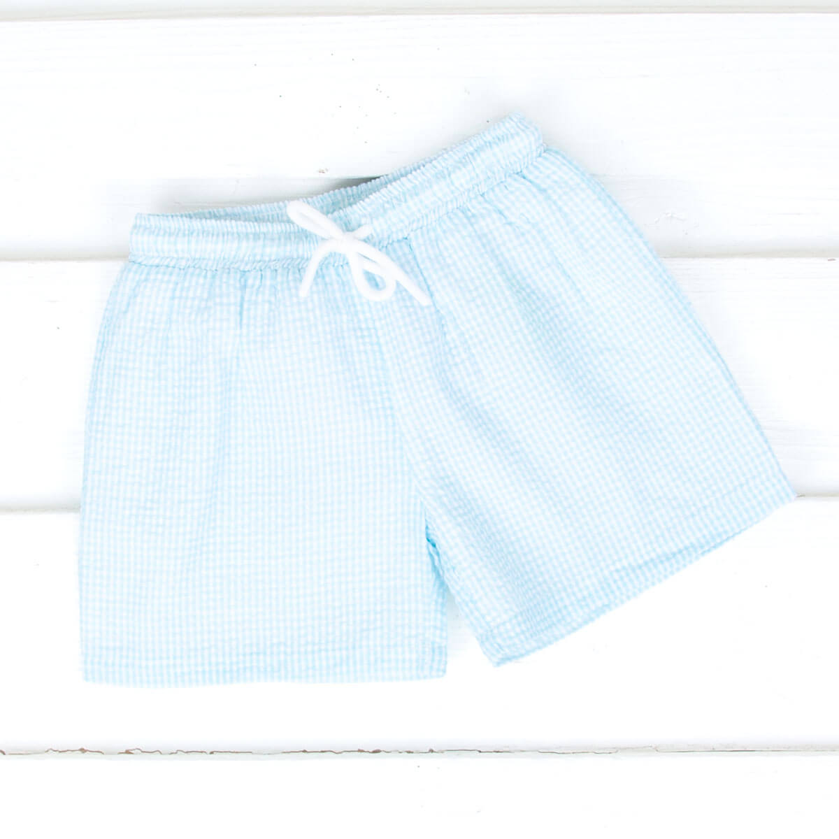 Sea Island Turquoise Gingham Swim Trunks