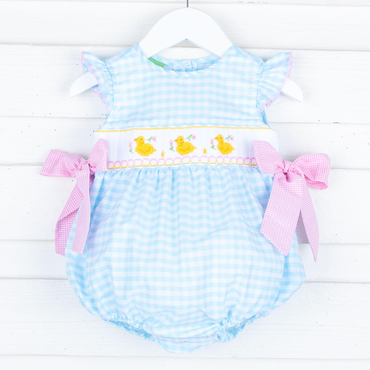 Spring Duckling Smocked Turquoise Beverly Bubble