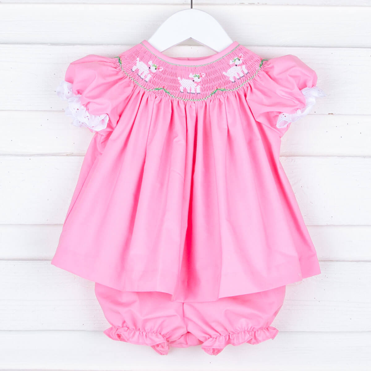 Spring Lamb Smocked Light Pink Bloomer Set