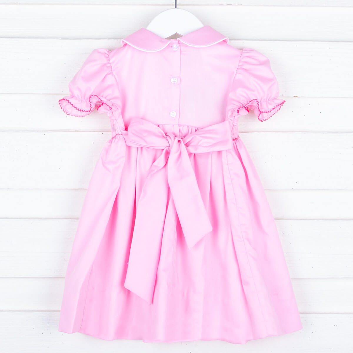 Floral Cross Smocked Pink Sash Dress