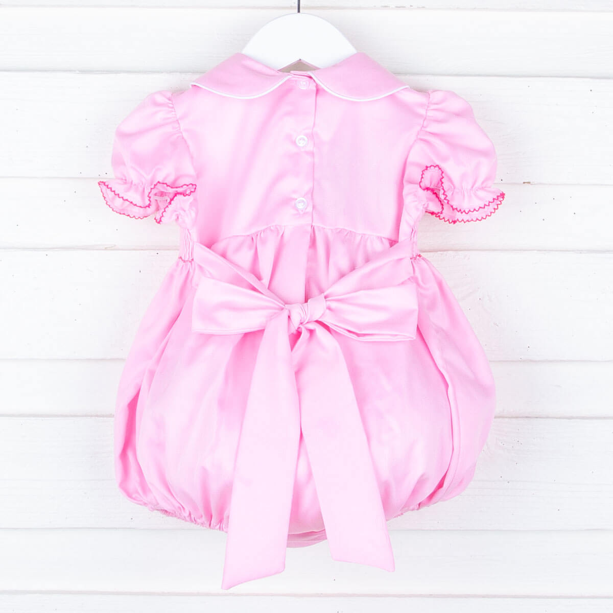Floral Cross Smocked Pink Sash Bubble