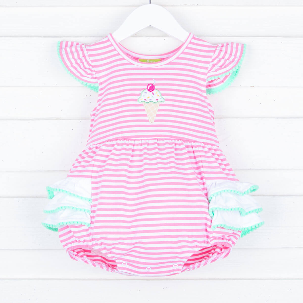 Ice Cream Cone Pink Stripe Ruffle Bubble