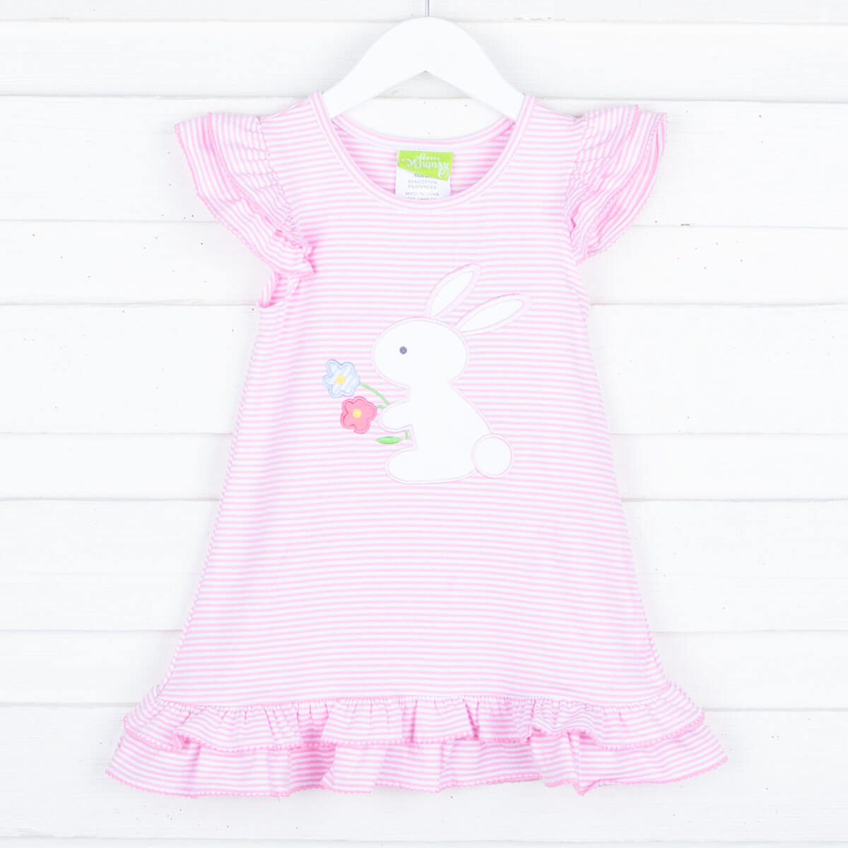 Flower Bunny Pink Stripe Milly Dress