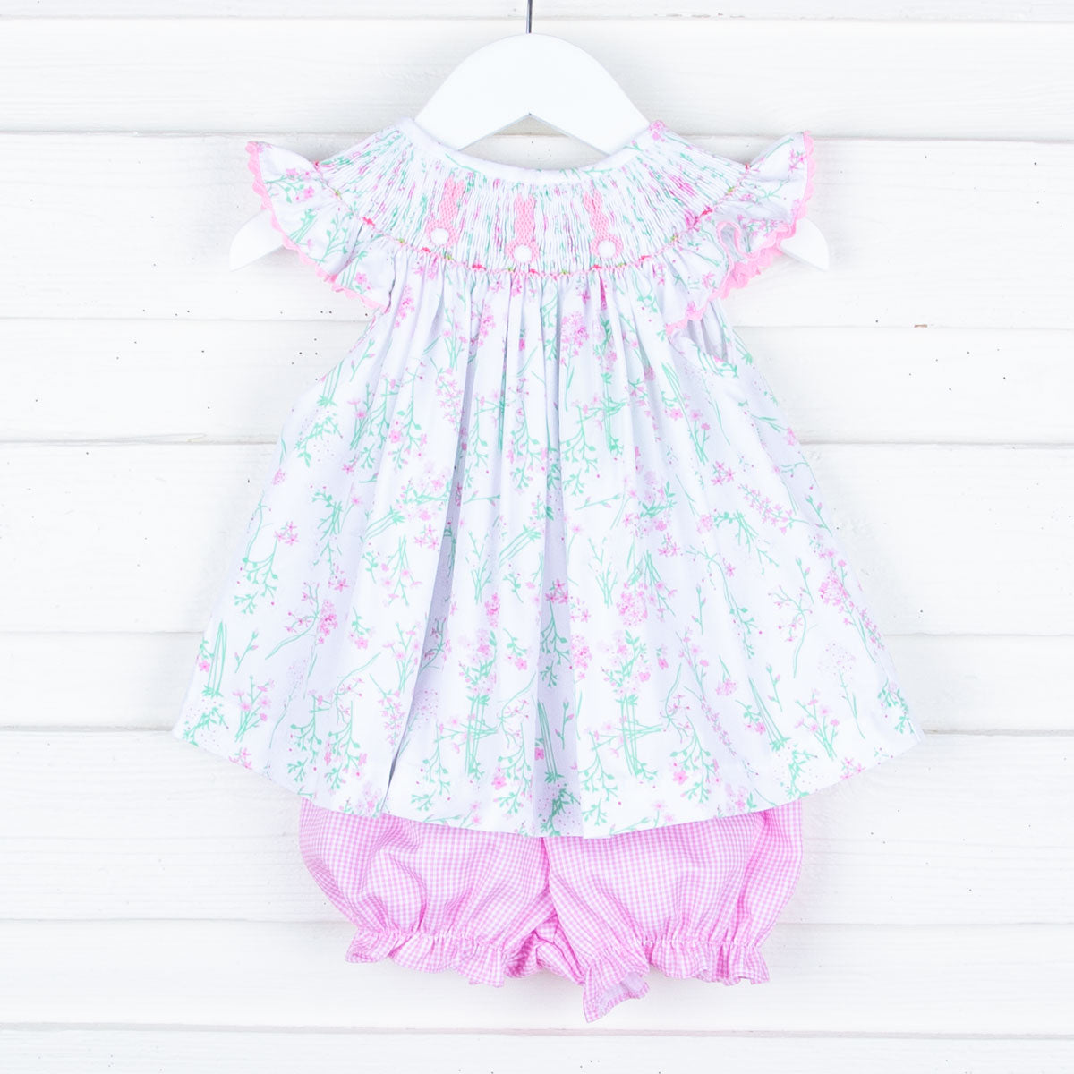 Bunny Smocked Spring Floral Bloomer Set