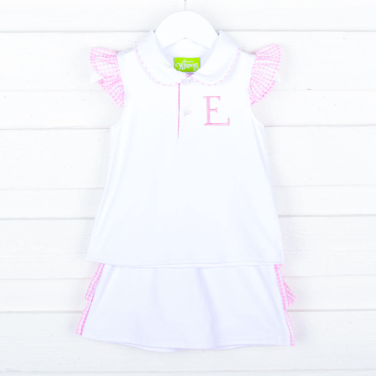 White Polo Pink Ruffle Tennis Skirt Set