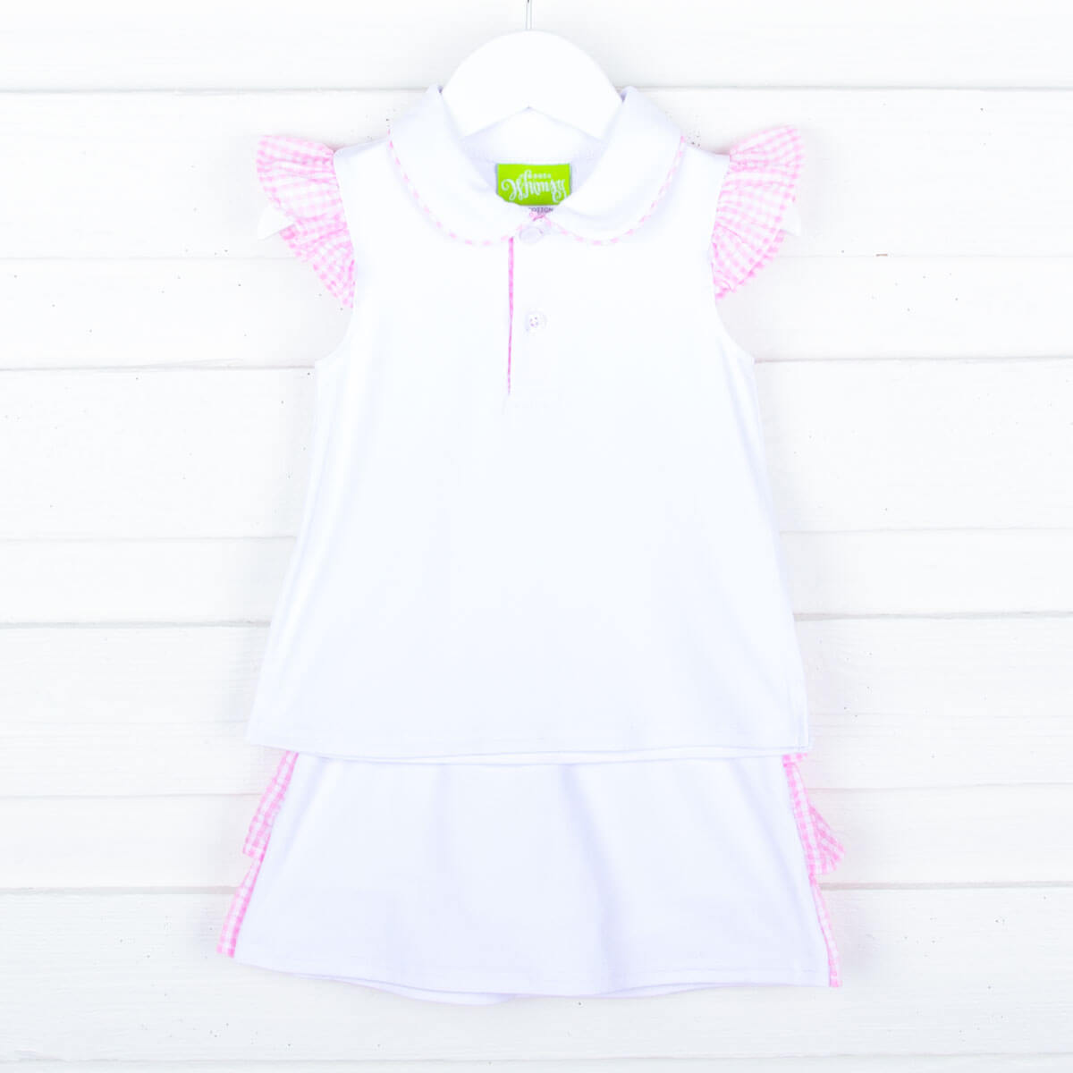 White Polo Pink Ruffle Tennis Skirt Set