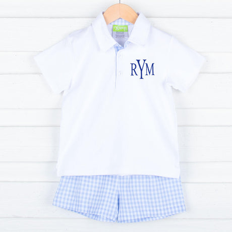 Pastel Blue Gingham Polo Short Set