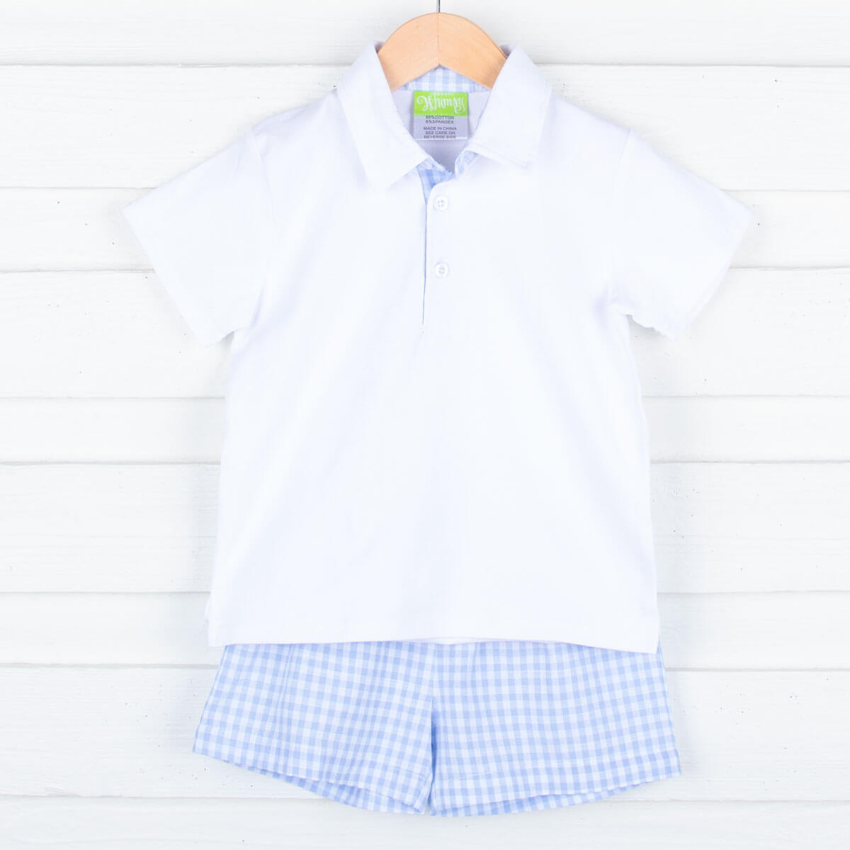 Pastel Blue Gingham Polo Short Set