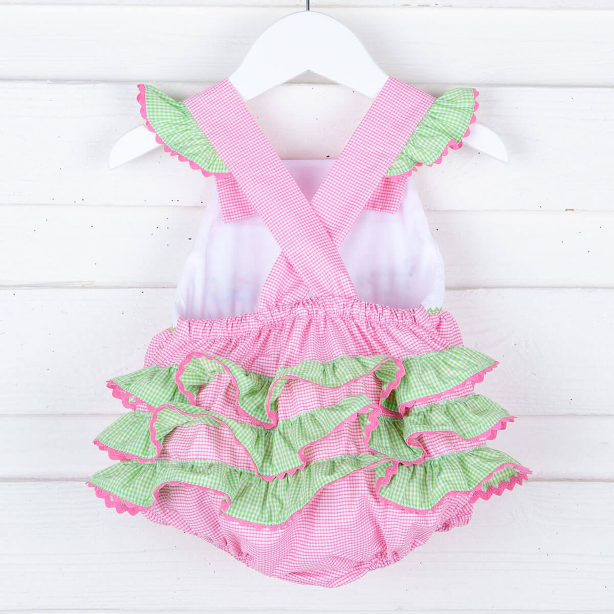 Dinosaur Smocked Pink Gingham Bubble