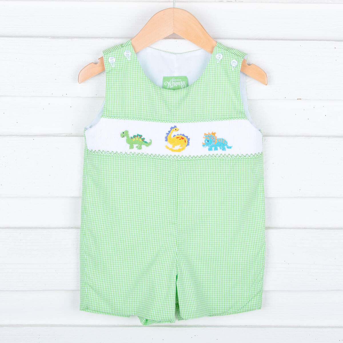 Dinosaur Smocked Green Gingham Jon Jon