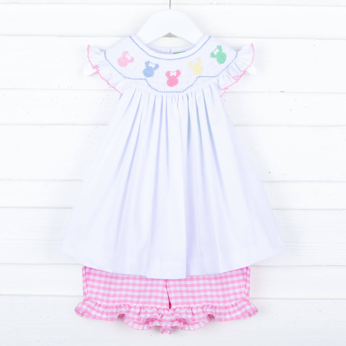 Pastel Mouse Ears Smocked White Short Set