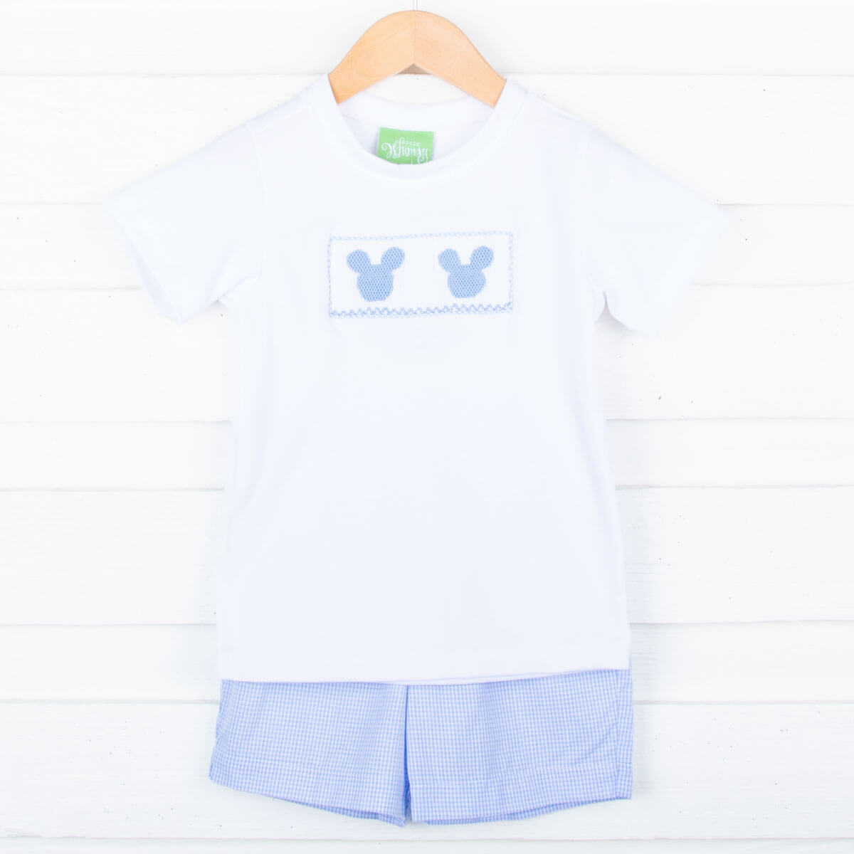 Mouse Ears Smocked Light Blue Short Set