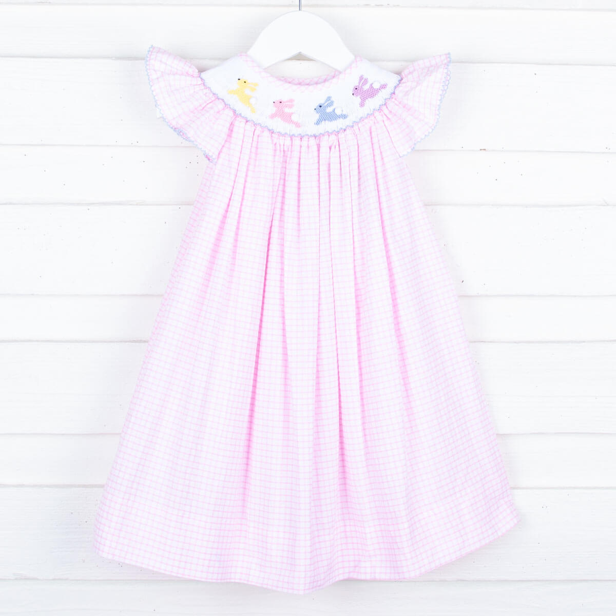 Bunny Hop Smocked Pink Windowpane Dress