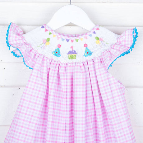 First Birthday Smocked Pink Check Dress