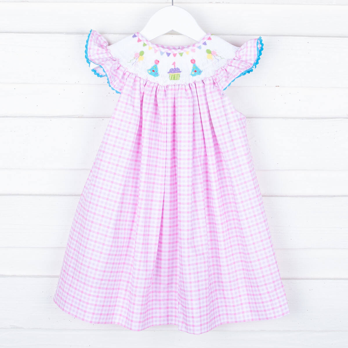 First Birthday Smocked Pink Check Dress