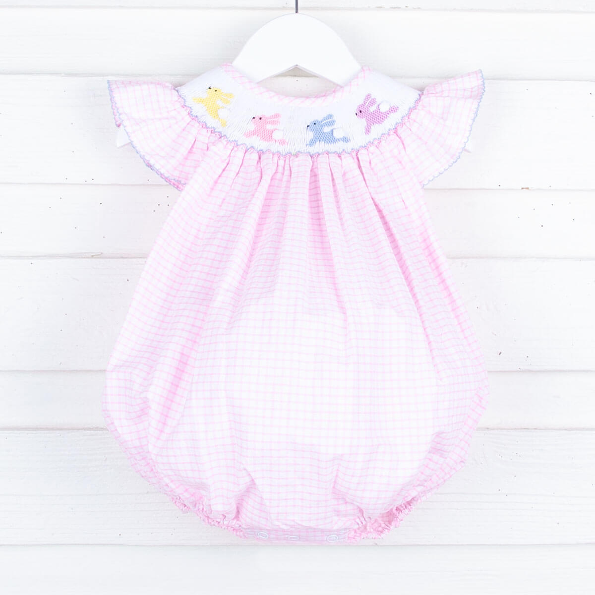 Bunny Hop Smocked Pink Windowpane Bubble