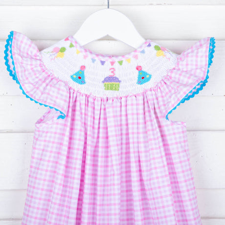 Third Birthday Smocked Pink Check Dress