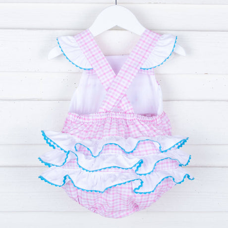 Birthday Smocked Pink Check Leah Bubble