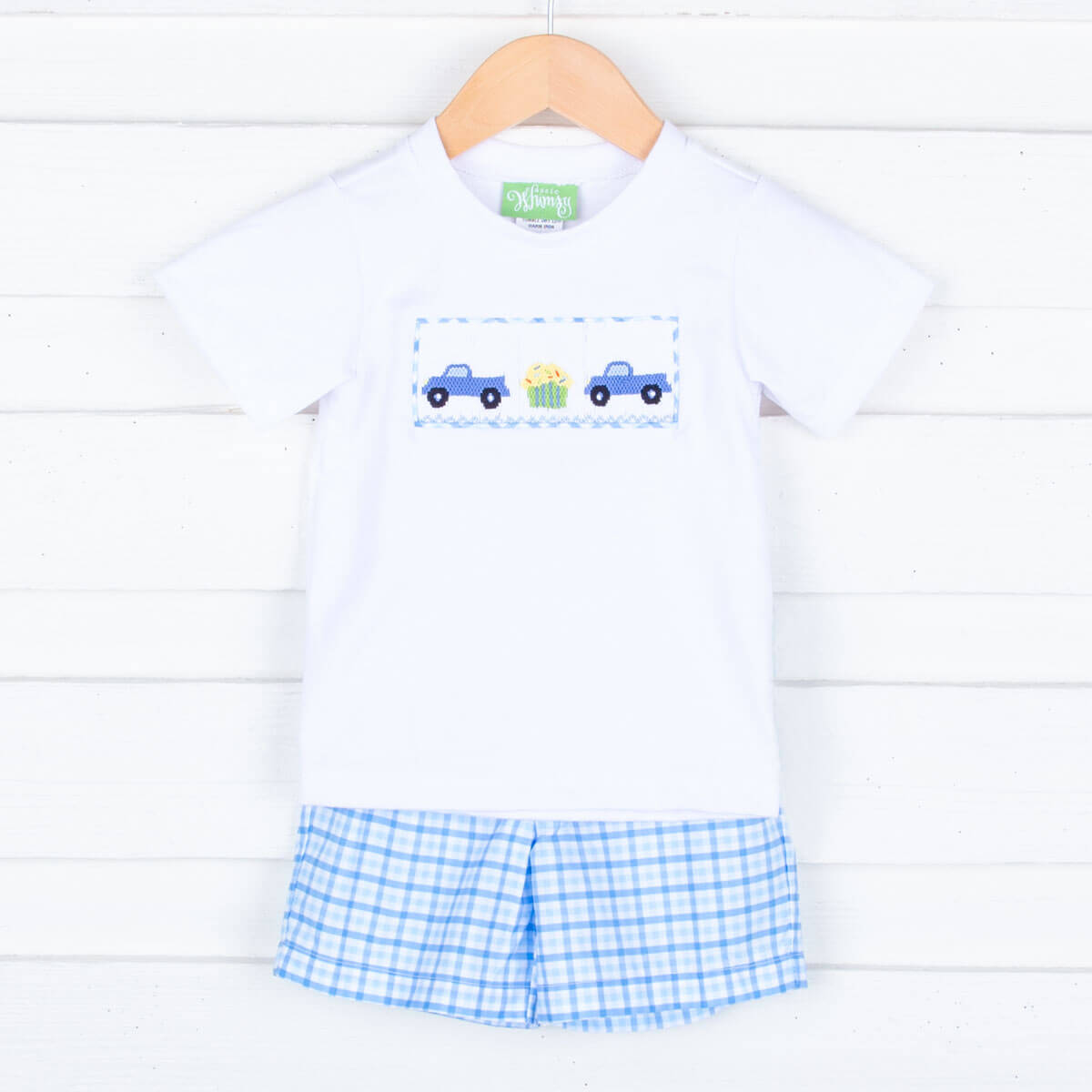 Birthday Smocked Blue Check Short Set