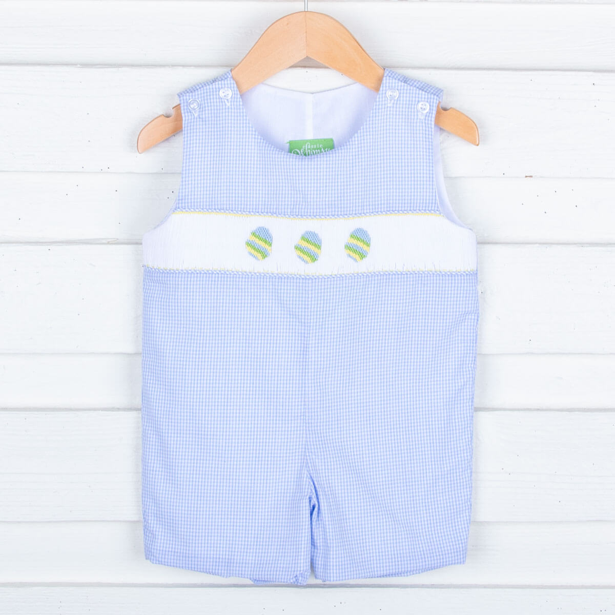 Easter Eggs Smocked Blue Gingham Jon Jon