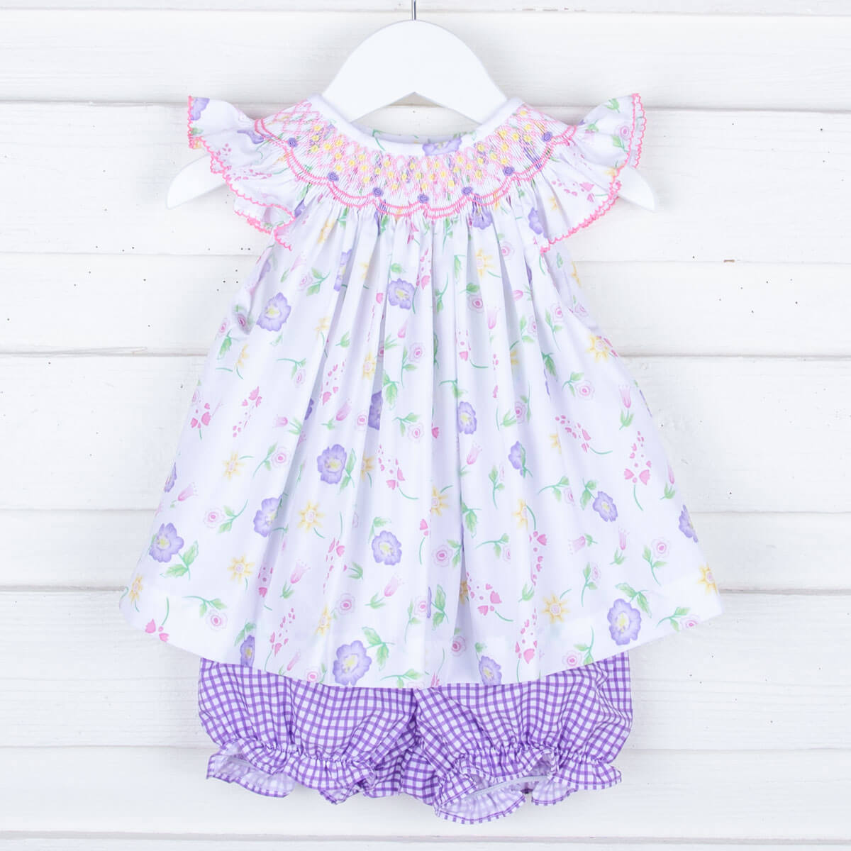 Geometric Smocked Flower Garden Bloomer Set