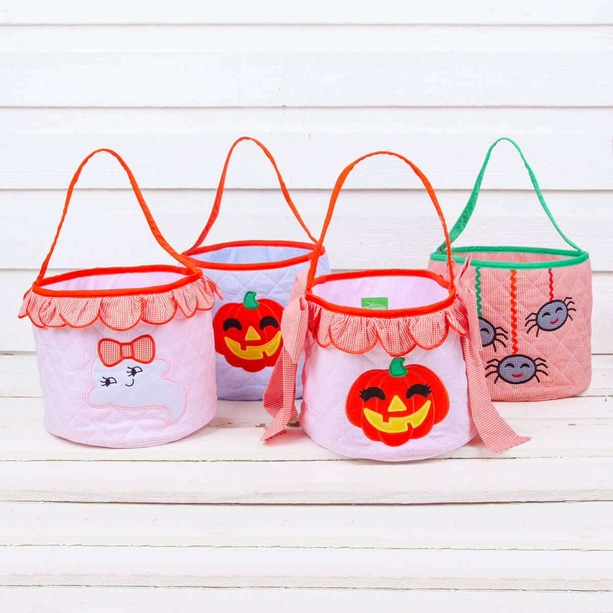 Orange Gingham Spiders Halloween Basket