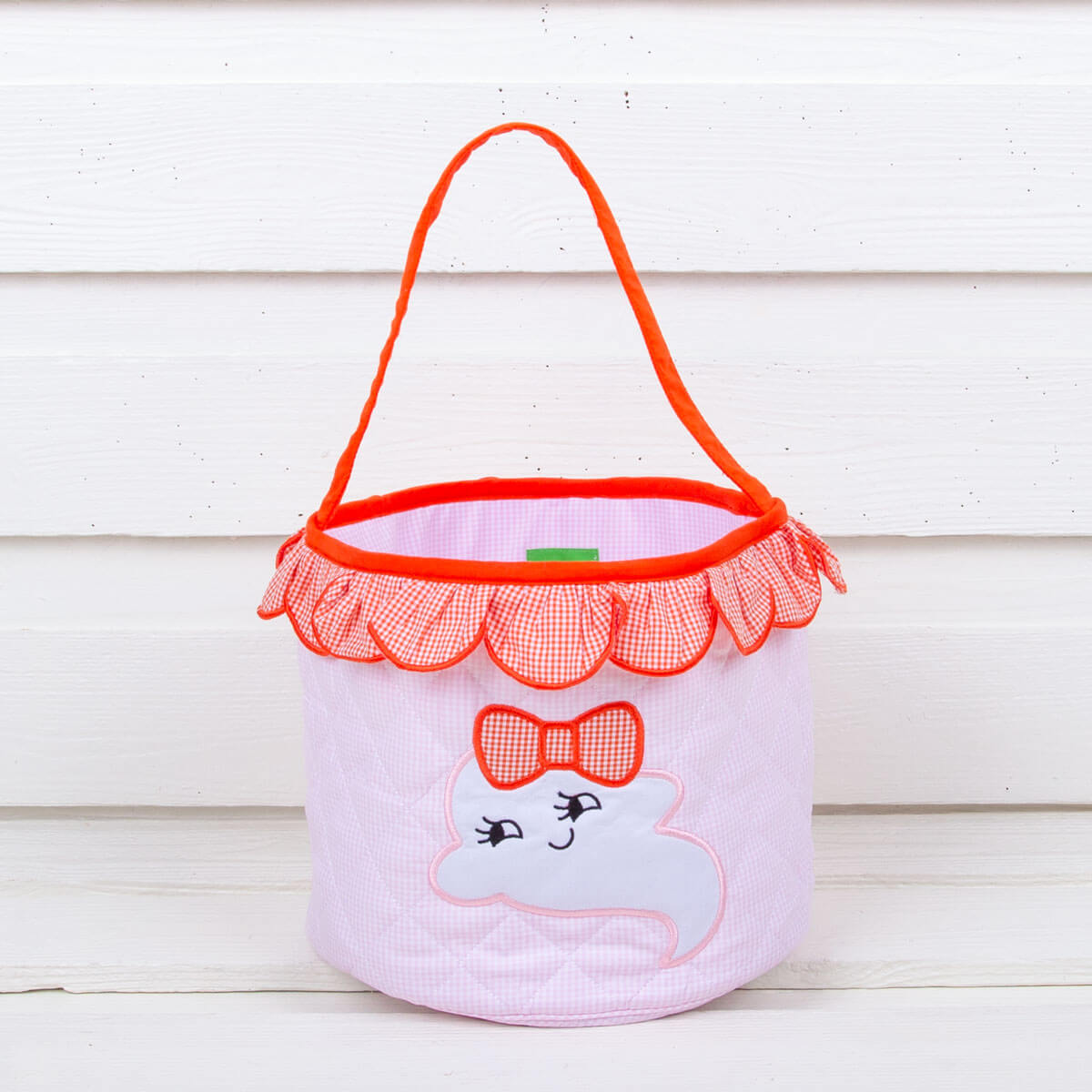 Pink Gingham Ghost Halloween Basket