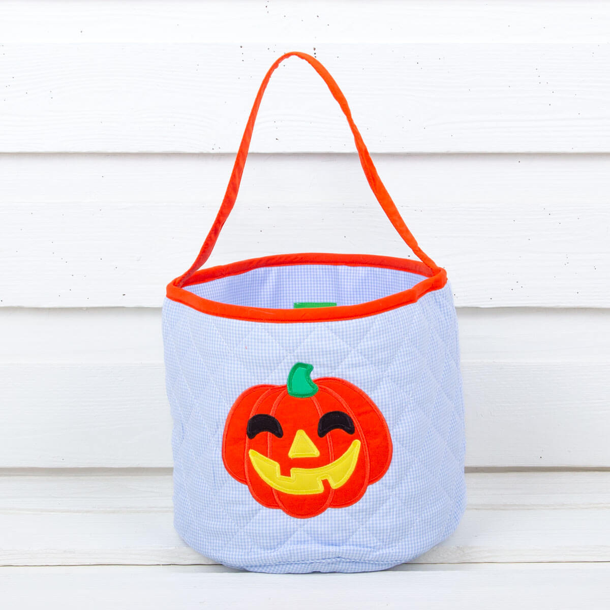 Blue Gingham Pumpkin Halloween Basket