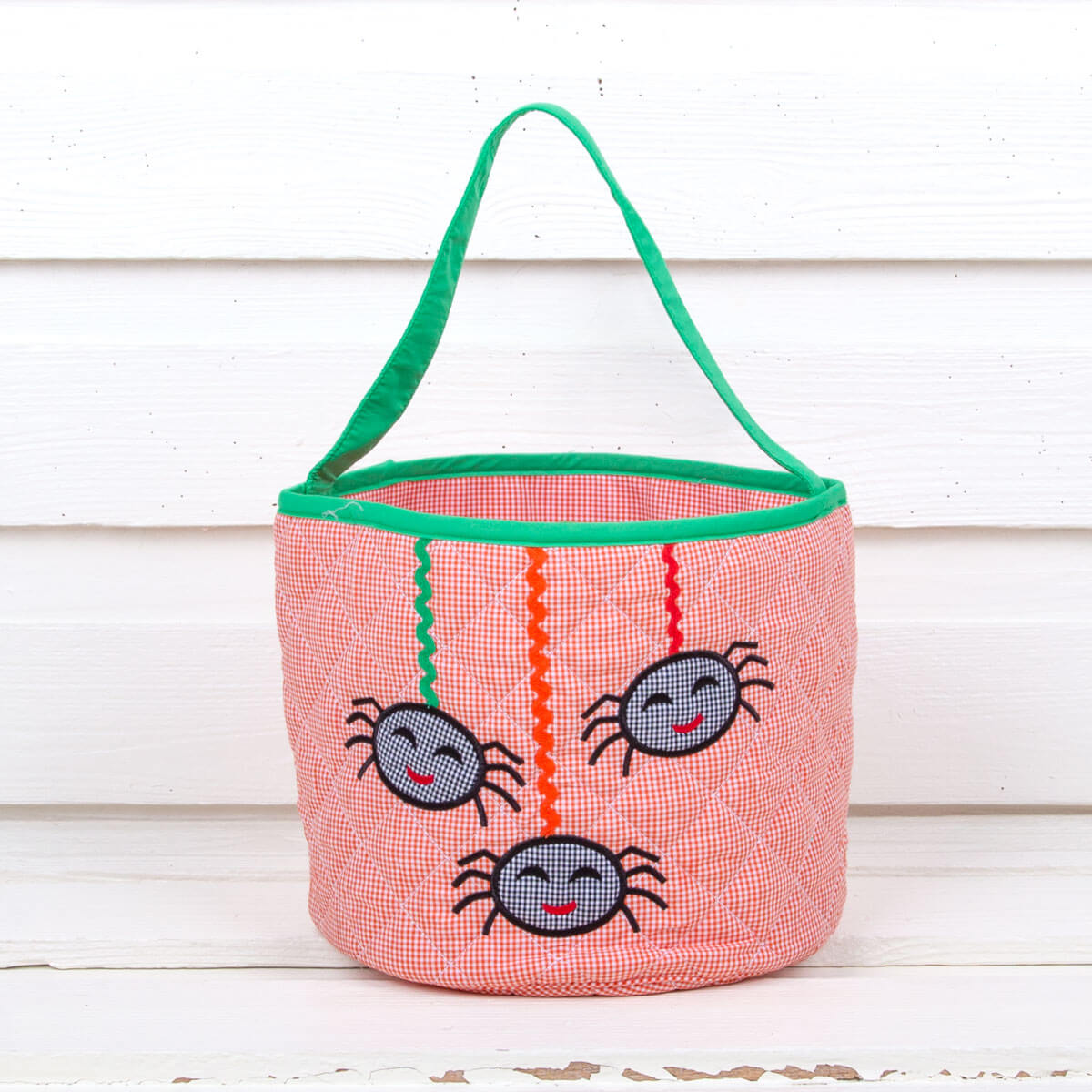 Orange Gingham Spiders Halloween Basket