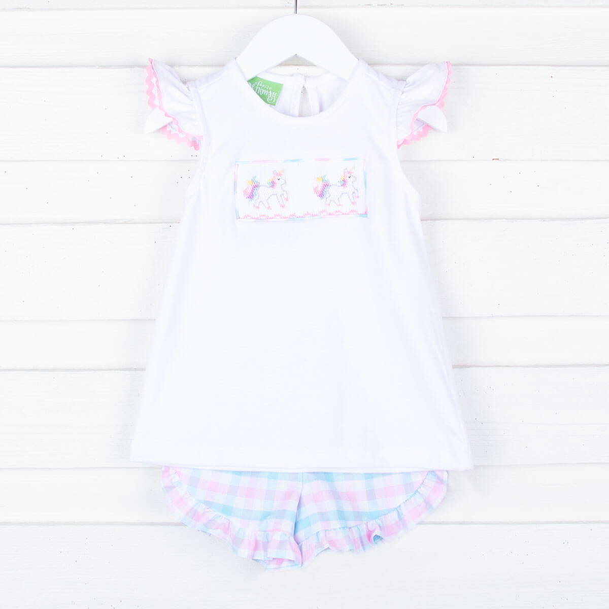 Unicorn Pink and Aqua Plaid Short Set