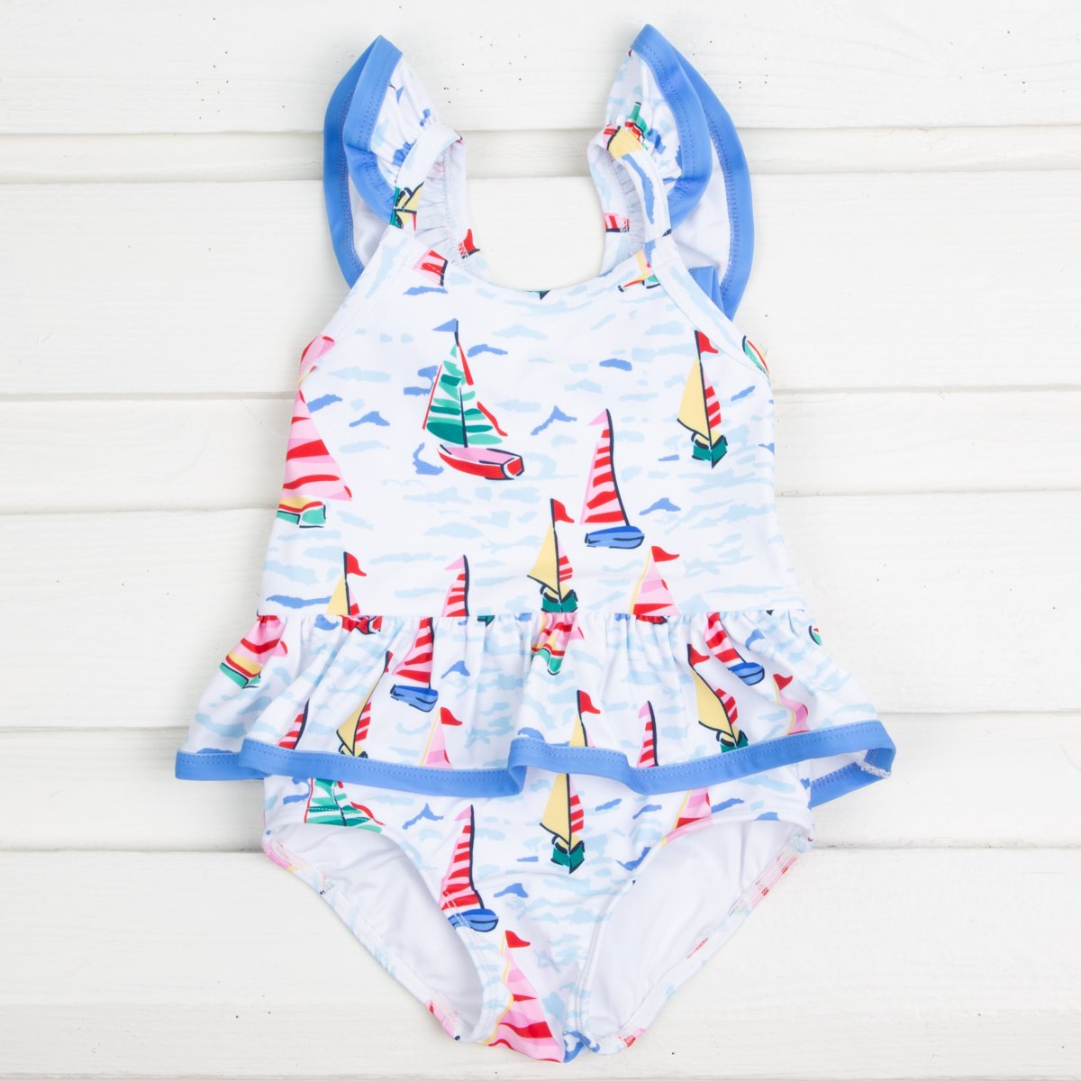 Watercolor Sailboat One Piece Swimsuit