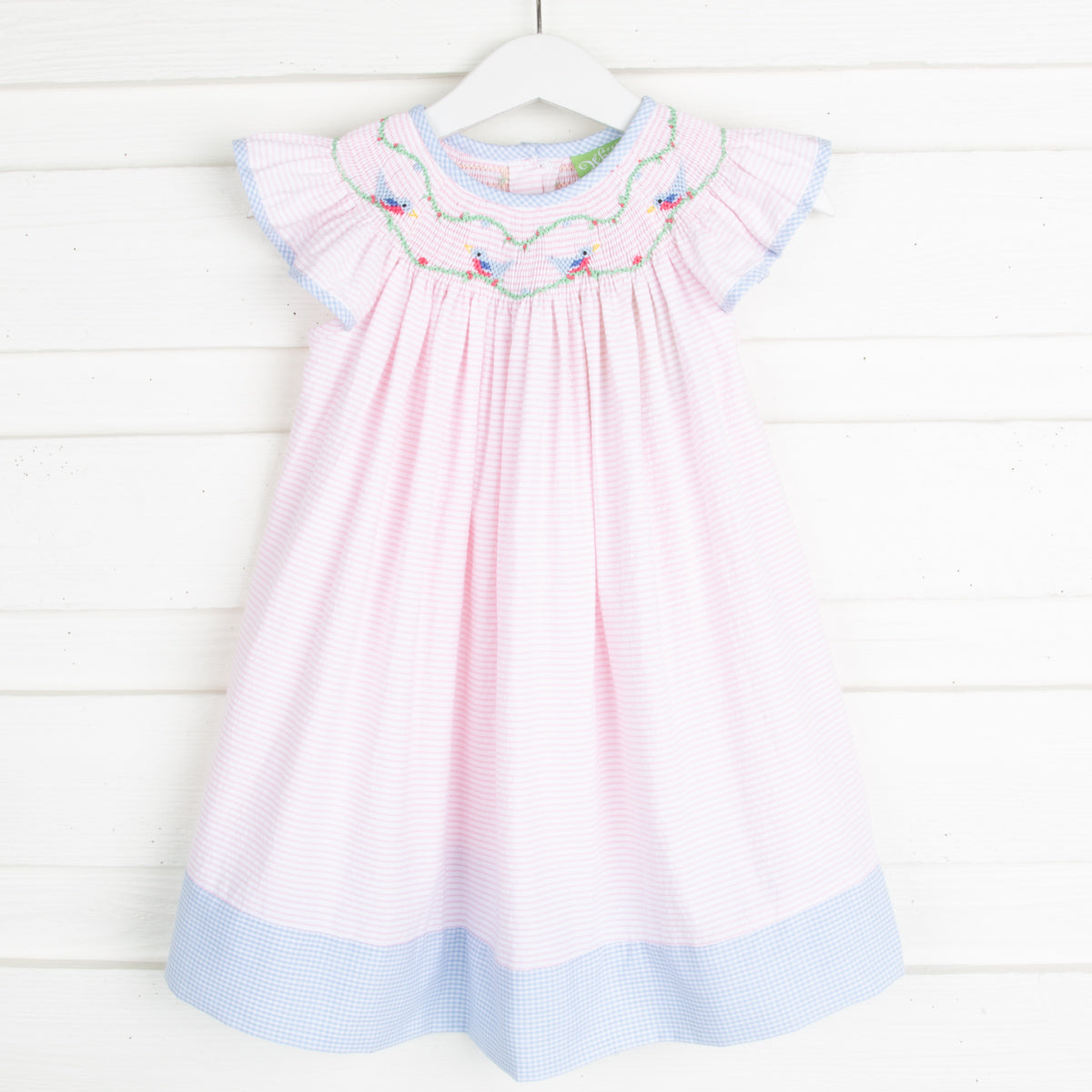 Sweet Bird Smocked Dress Light Pink Seersucker Stripe