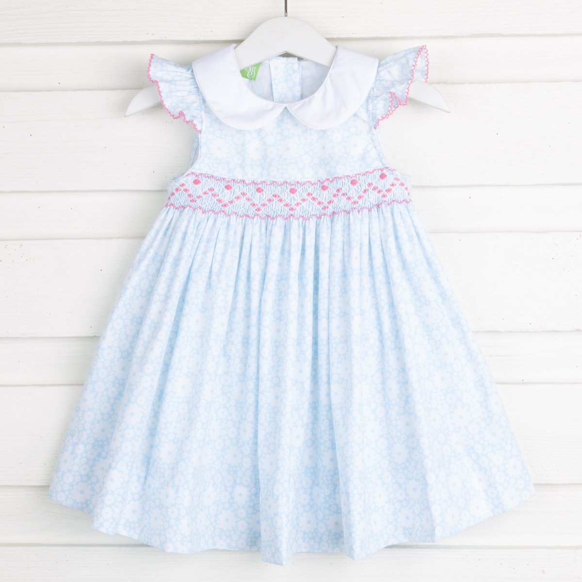 Geometric Smocked Collared Dress Blue Daisy