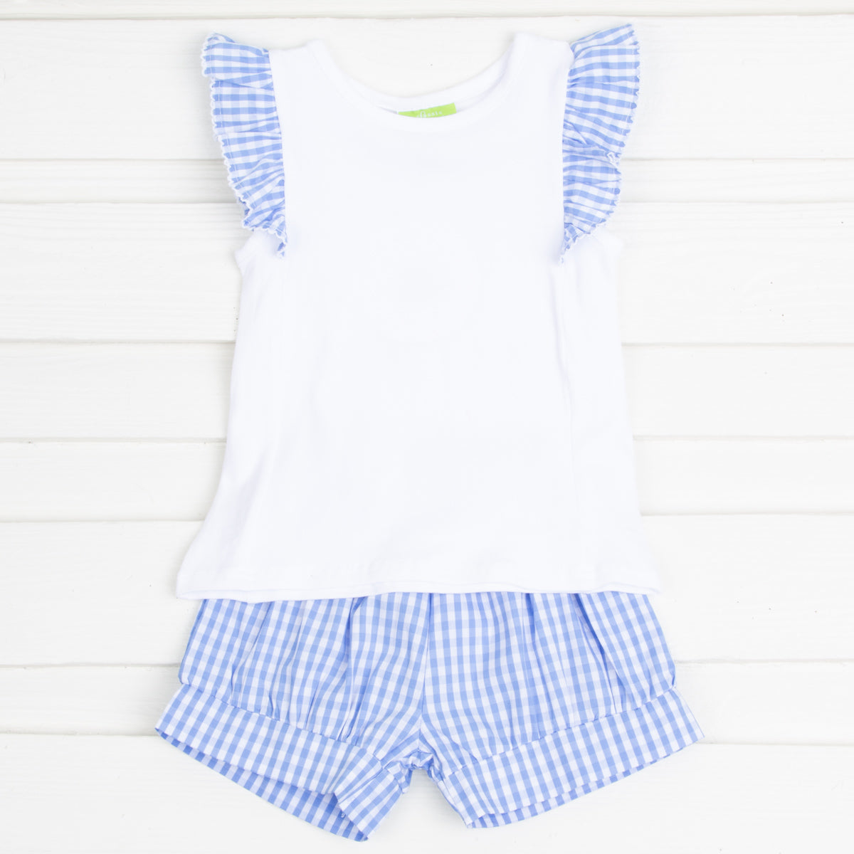 Blue Gingham Ruffle Front Short Set