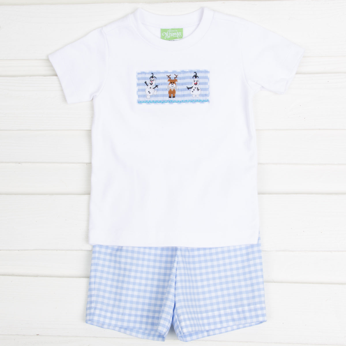 Happy Snowman Smocked Boy Short Set