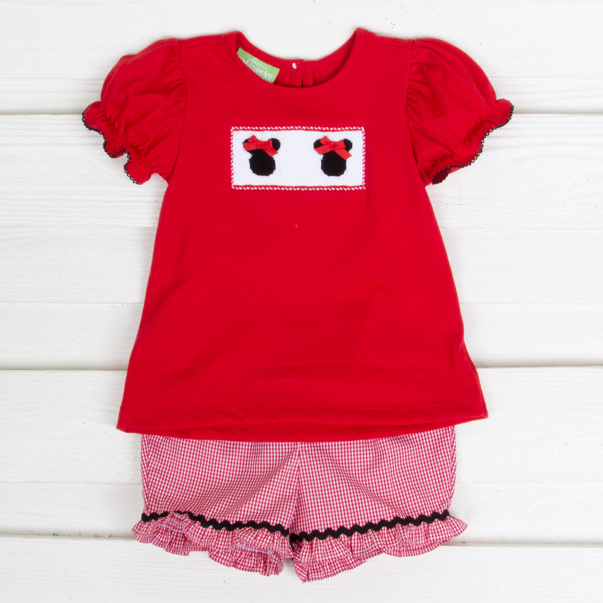 Mouse Ears Smocked Girl Red Short Set